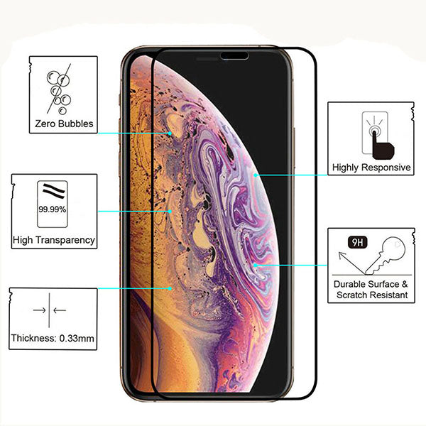 Verre trempé 10D bords biseautés - Protection 9H pour iPhone  11/Pro/Max/X/XS/XS Max/XR